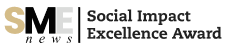 The SME news logo next to the text Social Impact Excellence Award representing our award winning commitment to ethical hospitality and social enterprise