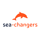 The sea changers logo featuring an orange dolphin representing our dedication to ocean conservation charities through our sustainable bar hire
