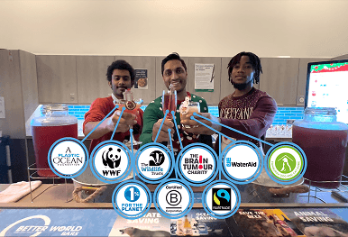BetterWorld team with the charities and causes supported through every drink served